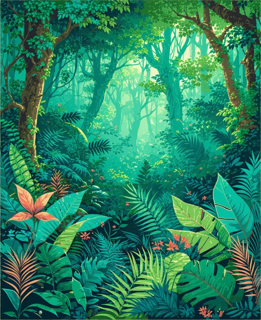 Lush Tropical Jungle Foliage Pattern Rug