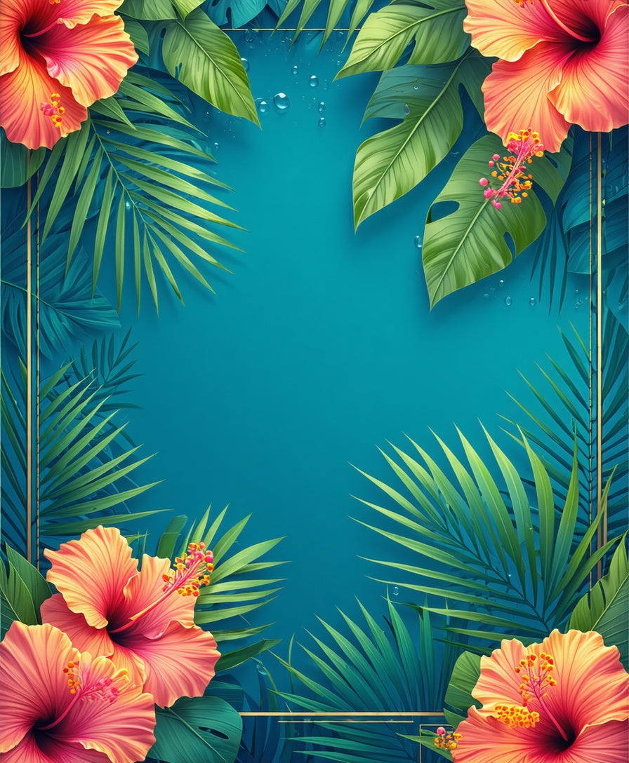 Tropical Hibiscus And Palm Leaf Design Rug