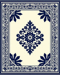 Navy Blue Floral Center Medallion Border Rug