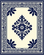 Navy Blue Floral Center Medallion Border Rug