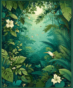 Lush Jungle Bird Floral Illustration Rug