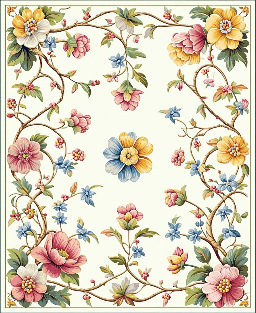 Vintage Floral Wreath Aesthetic Rug