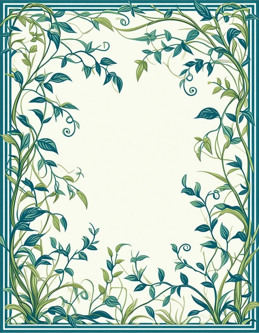 Elegant Teal Vine Border Design Rug