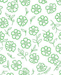 Green Outline Floral Botanical Pattern Rug