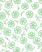 Green Outline Floral Botanical Pattern Rug