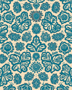 Teal Floral Vine Inspired Pattern Rug