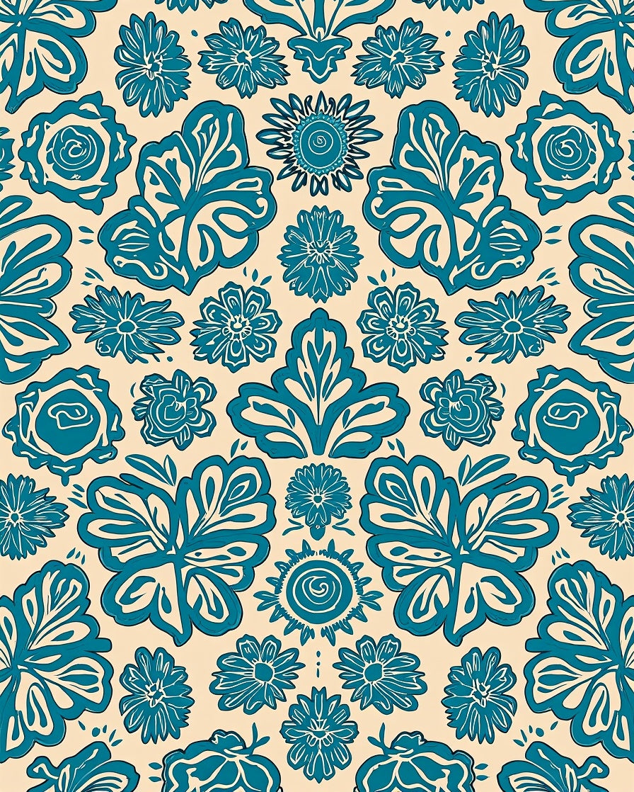 Teal Floral Vine Inspired Pattern Rug