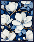 White Magnolia Blossom On Deep Blue Rug