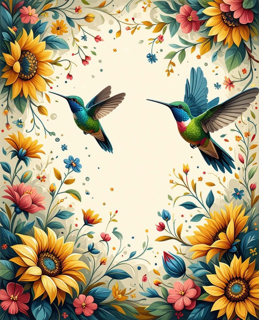 Hummingbirds and Floral Garden Print Rug
