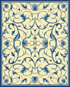 Blue Floral Swirls Pattern Design Rug