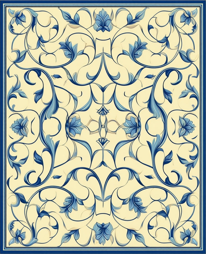 Blue Floral Swirls Pattern Design Rug