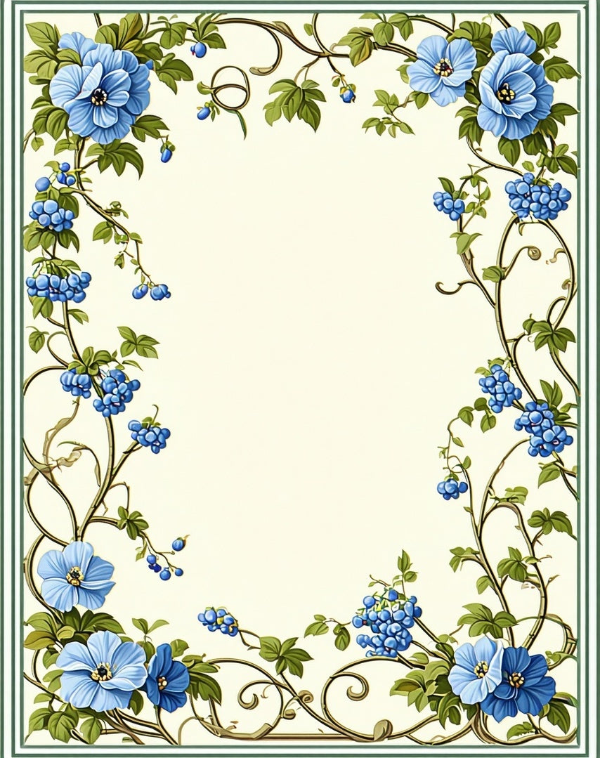 Blue Floral Vine With Berries Design Rug