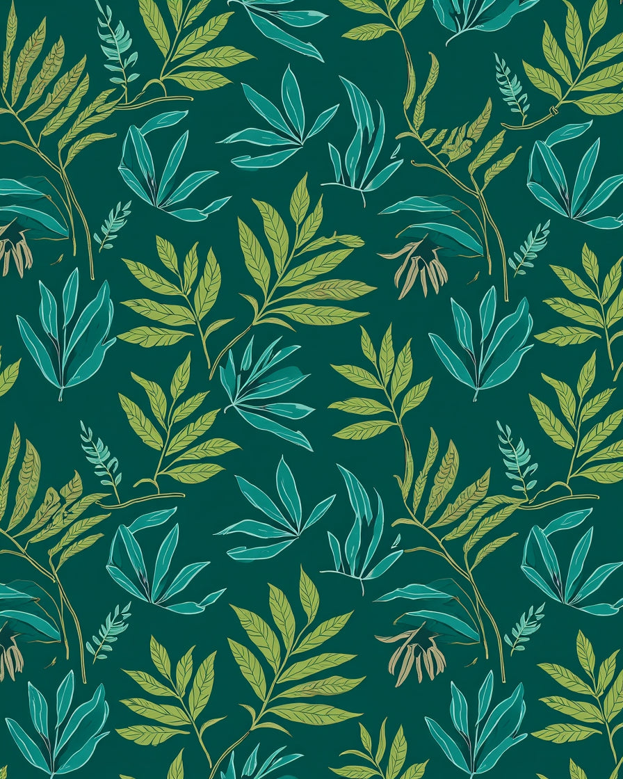 Tropical Leaf Pattern In Teal And Green Rug