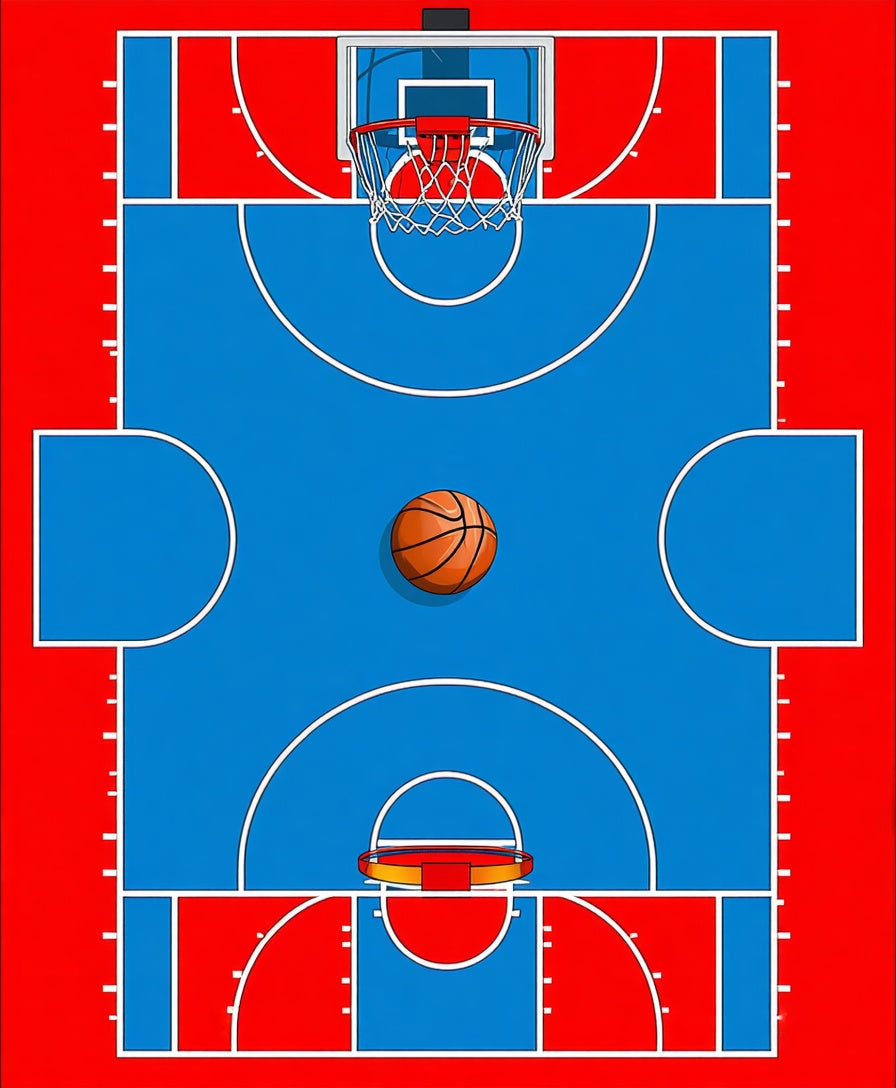 Dynamic Red Blue Basketball Court Rug