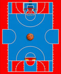 Dynamic Red Blue Basketball Court Rug