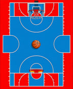 Dynamic Red Blue Basketball Court Rug