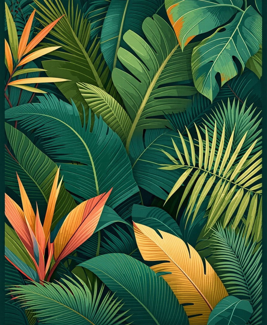 Lush Jungle Tropical Leaf Pattern Rug