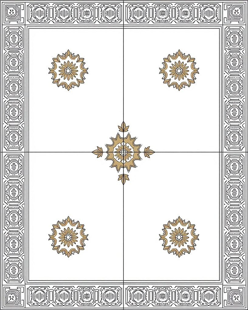 White Gold Elaborate Scroll Medallion Rug