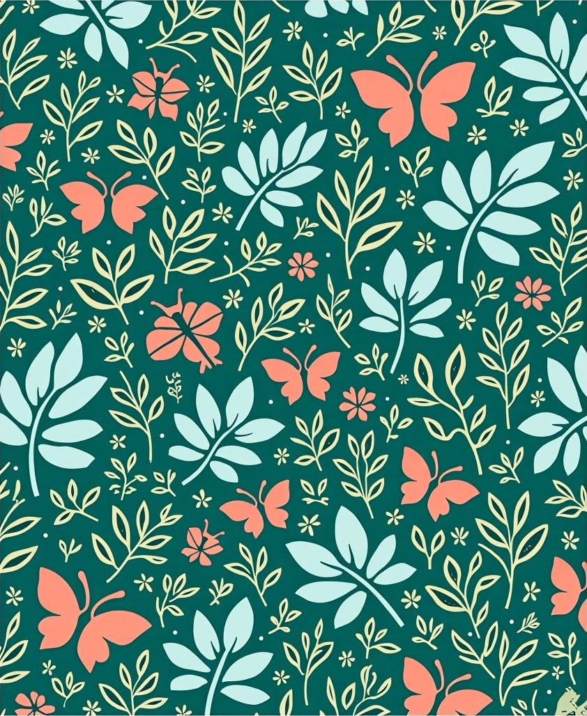 Coral Butterfly Teal Floral Foliage Rug