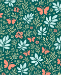 Coral Butterfly Teal Floral Foliage Rug