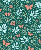 Coral Butterfly Teal Floral Foliage Rug
