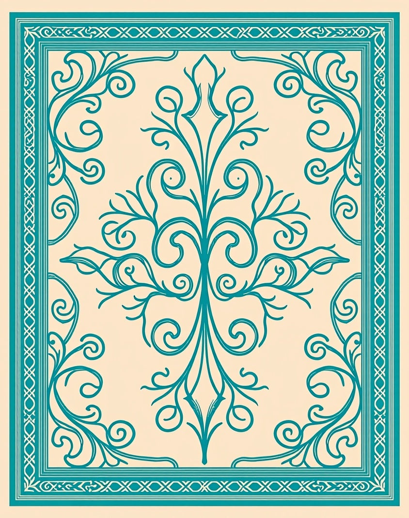 Teal Flourish Medallion Cream Rug