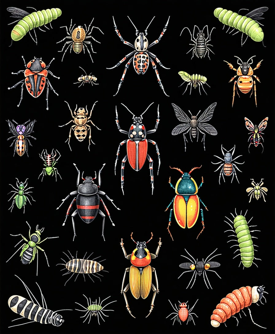 Insect Diversity Textured Black Rug