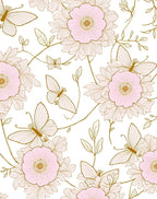Pink Floral And Butterfly Outline Rug