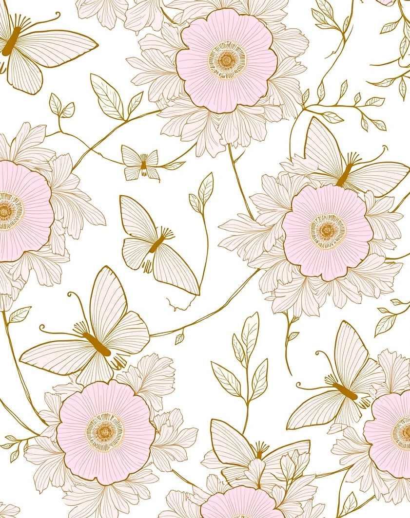 Pink Floral And Butterfly Outline Rug