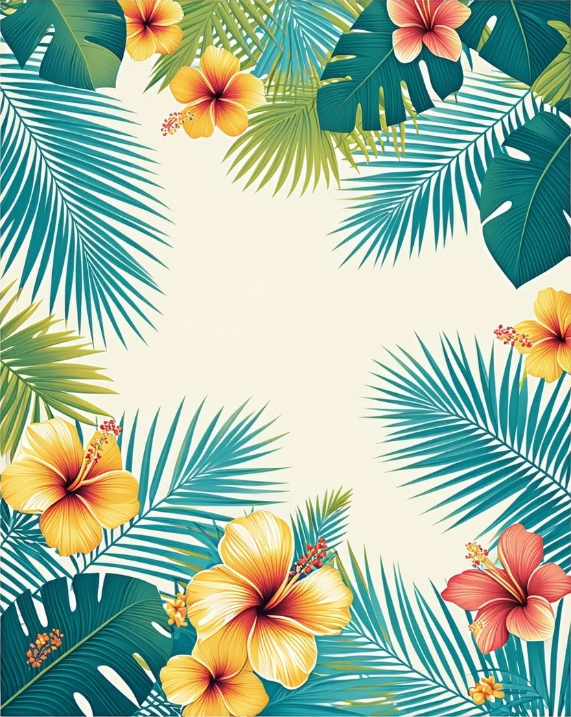Tropical Floral Palm Leaf Pattern Rug