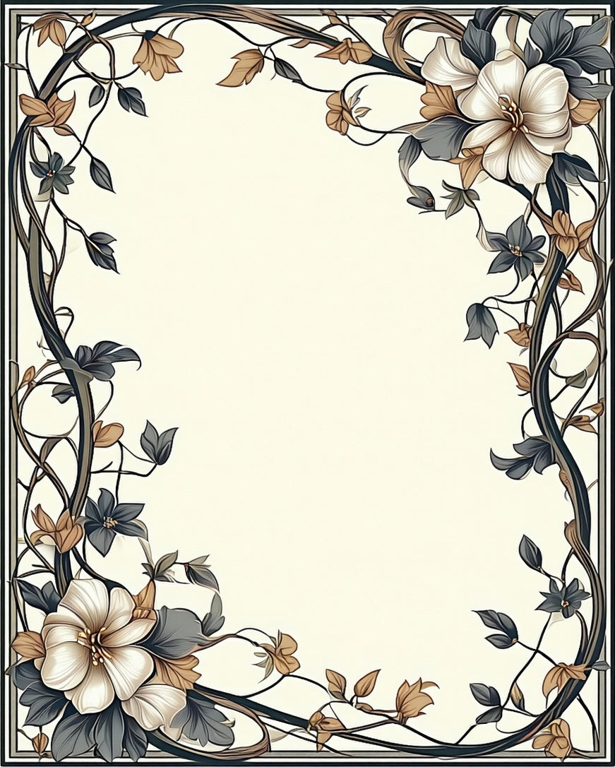 Art Nouveau Floral Vine Border Design Rug