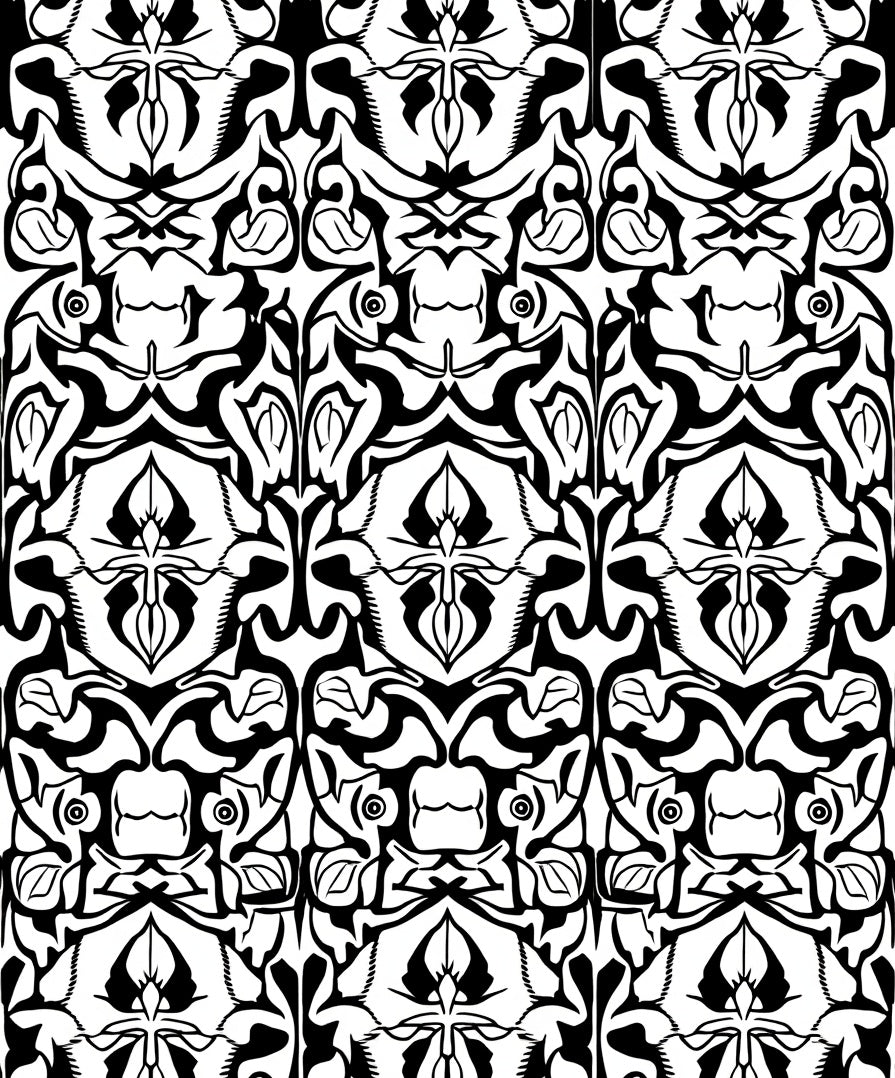 Bold Symmetric Black White Graphic Pattern Rug