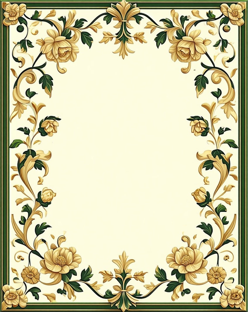 Ornate Floral Scrollwork Cream Border Rug