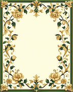 Ornate Floral Scrollwork Cream Border Rug