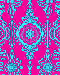 Fuchsia And Aqua Floral Damask Pattern Rug