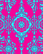Fuchsia And Aqua Floral Damask Pattern Rug