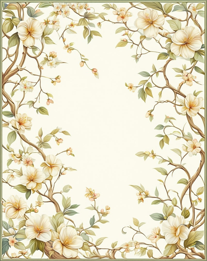 Delicate Floral Vine Border Design Rug