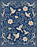 Navy Birds and Flowers Folk Art Rug