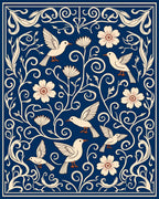 Navy Birds and Flowers Folk Art Rug
