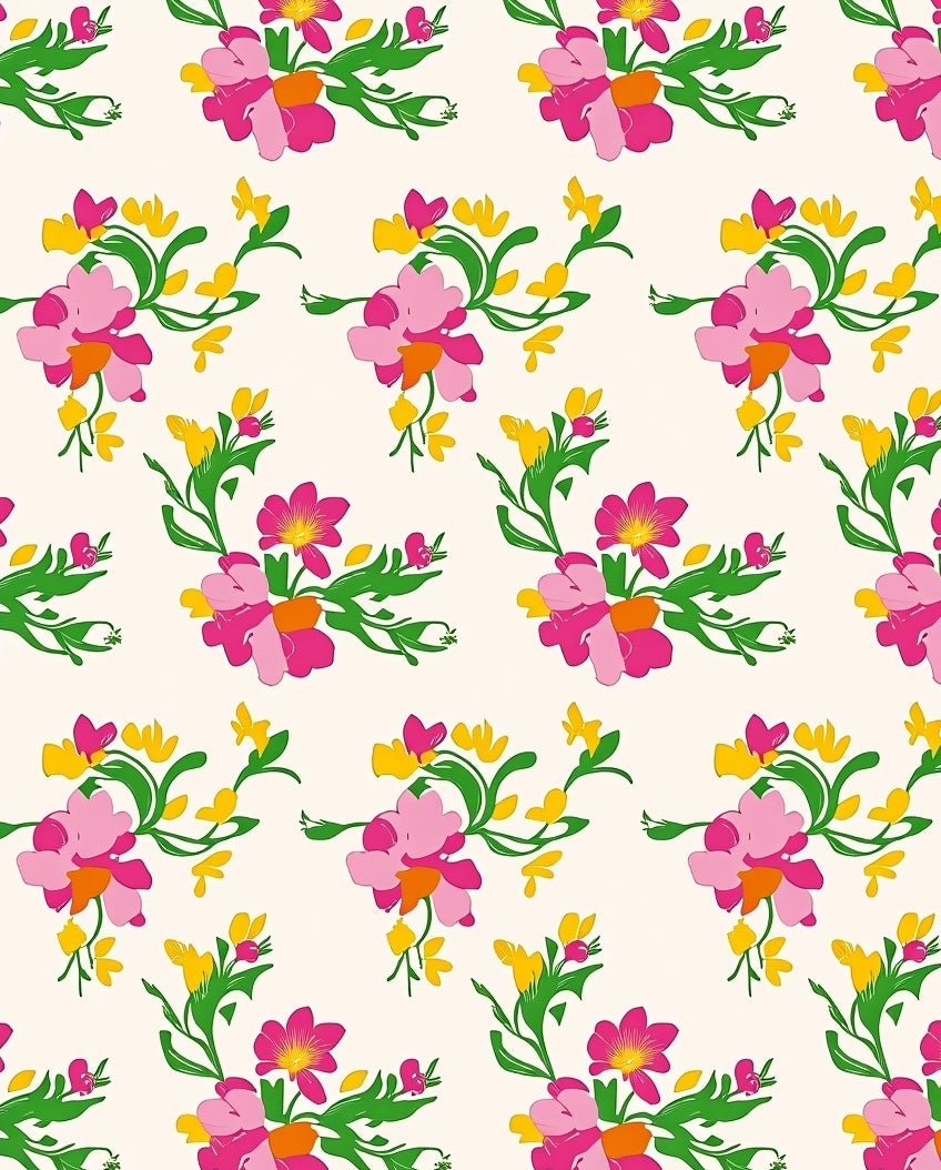 Vibrant Pink Yellow Floral Pattern Rug