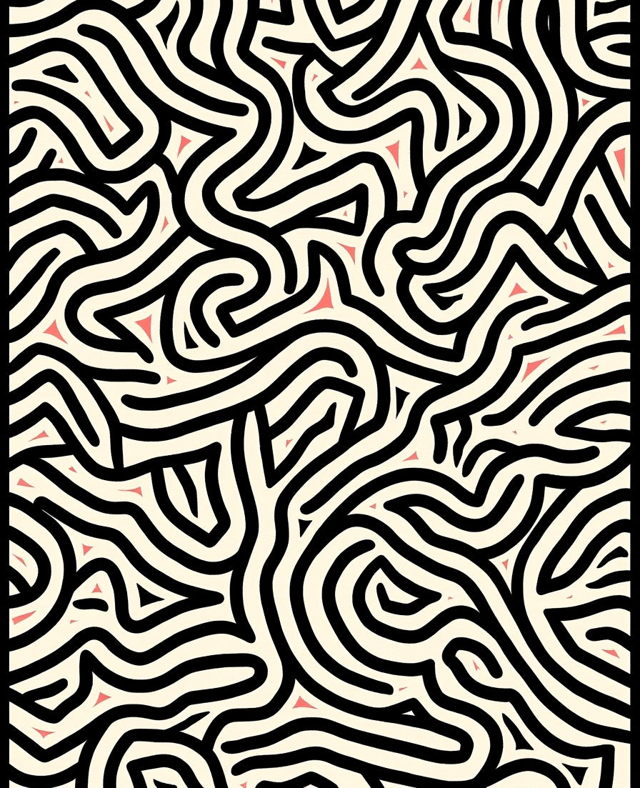 Intricate Black Wavy Abstract Pattern Rug
