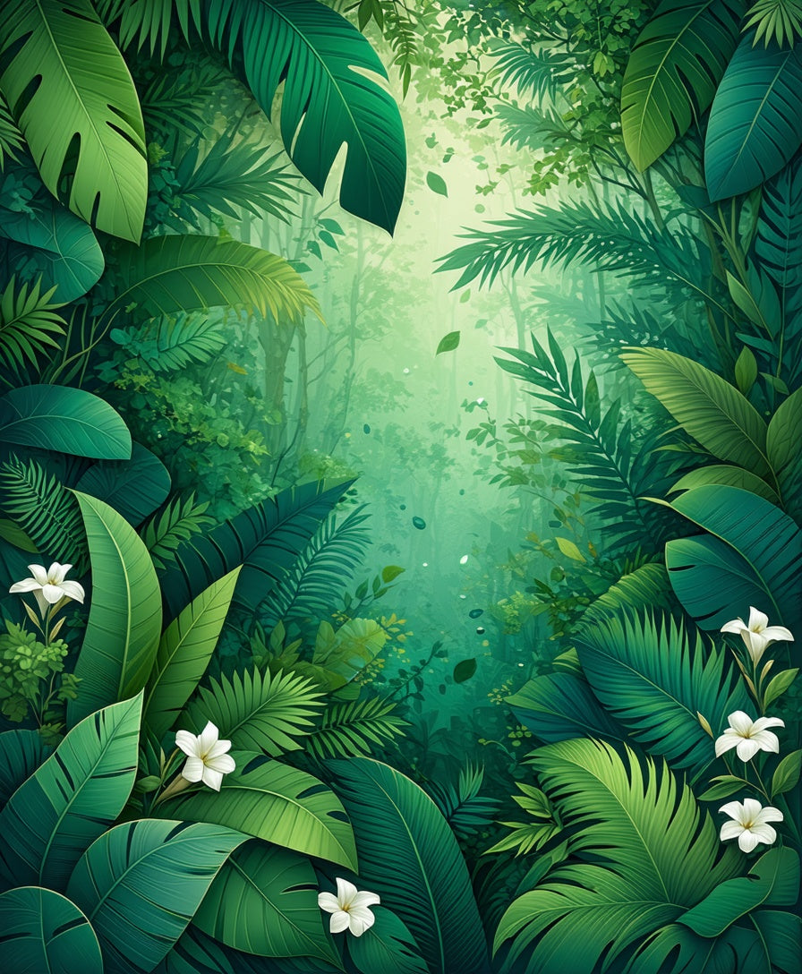 Lush Jungle Tropical Leaf Pattern Rug