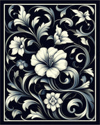 Elegant White Floral Scrollwork Design Rug