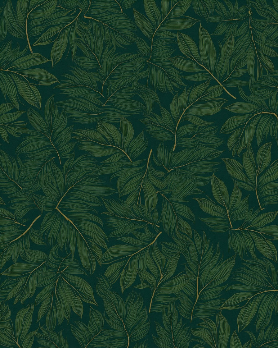 Deep Forest Leaf Pattern Rug