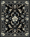 Ornate Black Floral Scroll Garden Rug