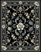 Ornate Black Floral Scroll Garden Rug