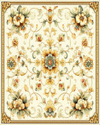 Ornate Floral Pattern Cream Gold Rug