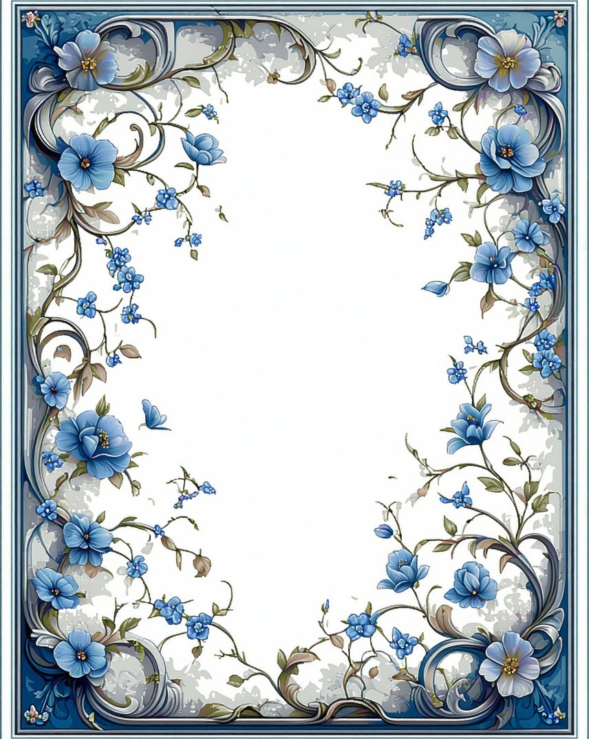Classic Blue Floral Vine Design Rug