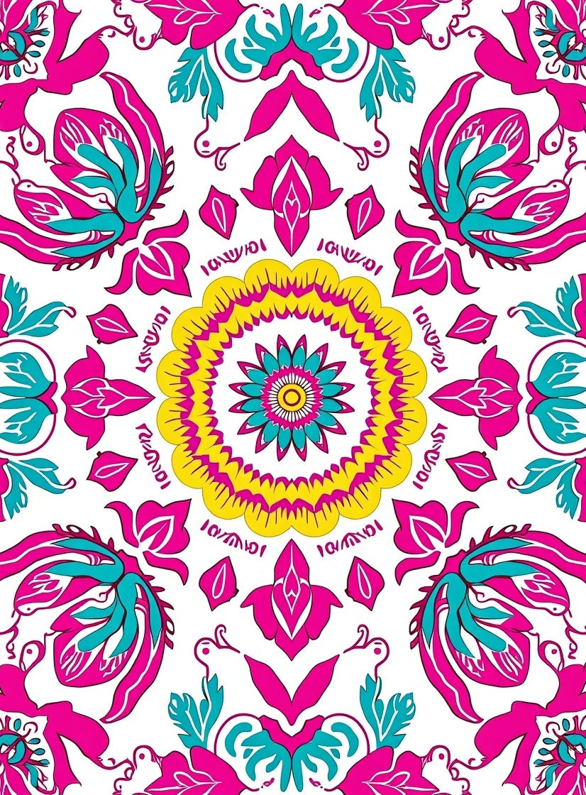 Vivid Mandala Pink Teal Yellow Pattern Rug