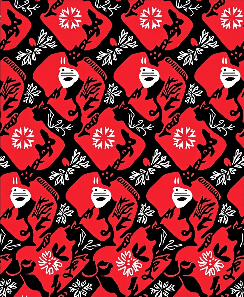 Bold Red Black Abstract Faces Rug